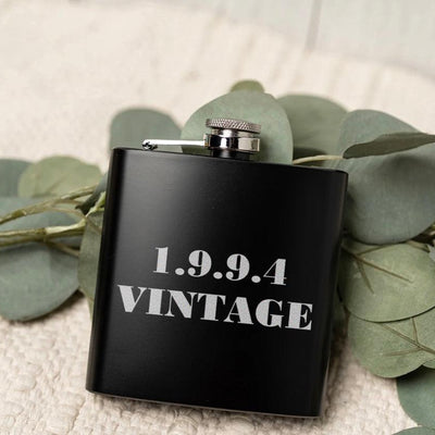 Personalized Vintage Birthday Matte Black Flask -