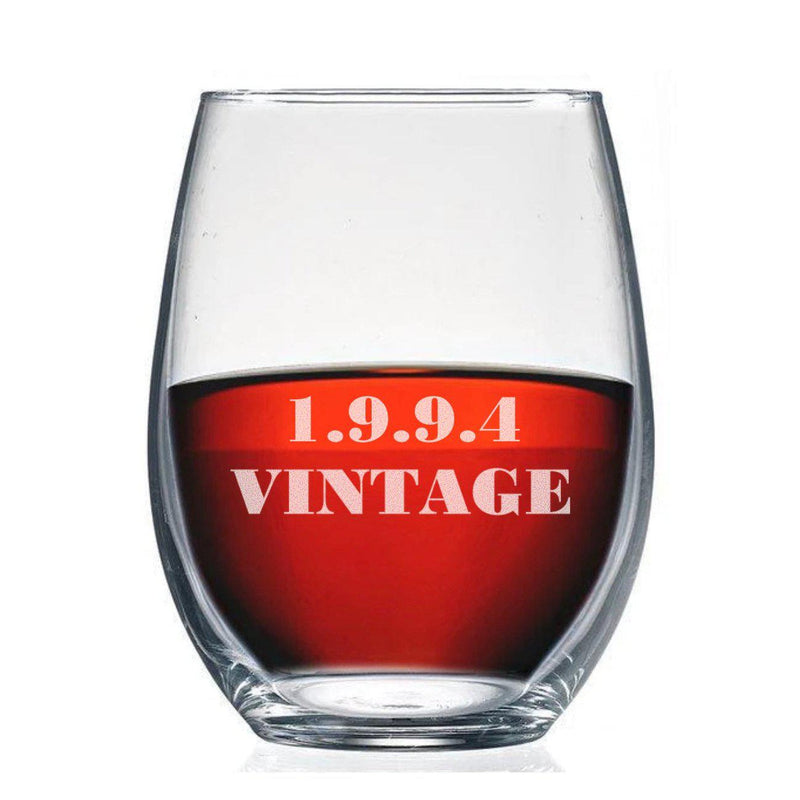 Personalized Vintage Birthday Stemless Wine Glass -