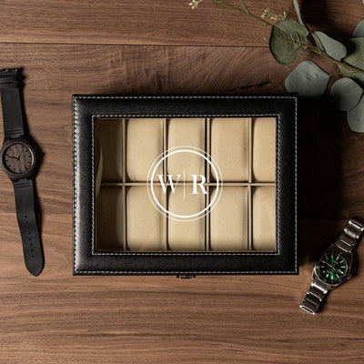 Personalized Black Leather Watch Box -