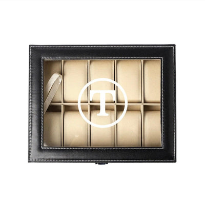 Personalized Black Leather Watch Box -