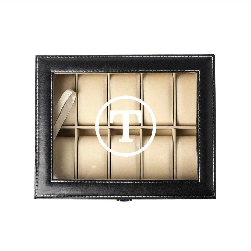 Personalized Black Leather Watch Box -