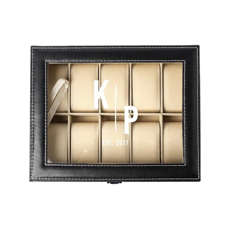 Personalized Black Leather Watch Box -