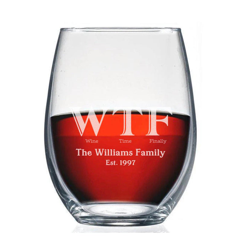 Personalized Wine Time Finally Stemless Wine Glass -