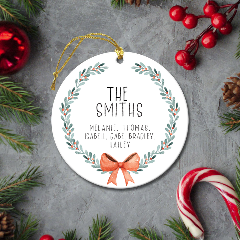 Personalized Wreath Family Names Christmas Ornament -