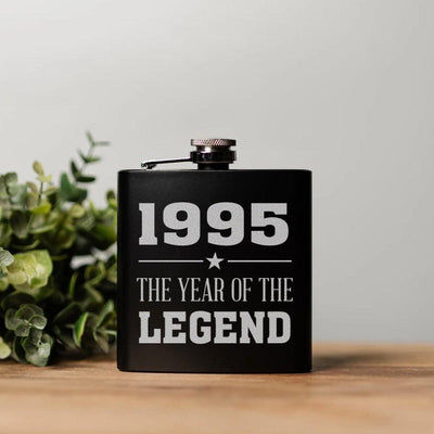 Personalized Year Of The Legend Birthday Matte Black Flask -