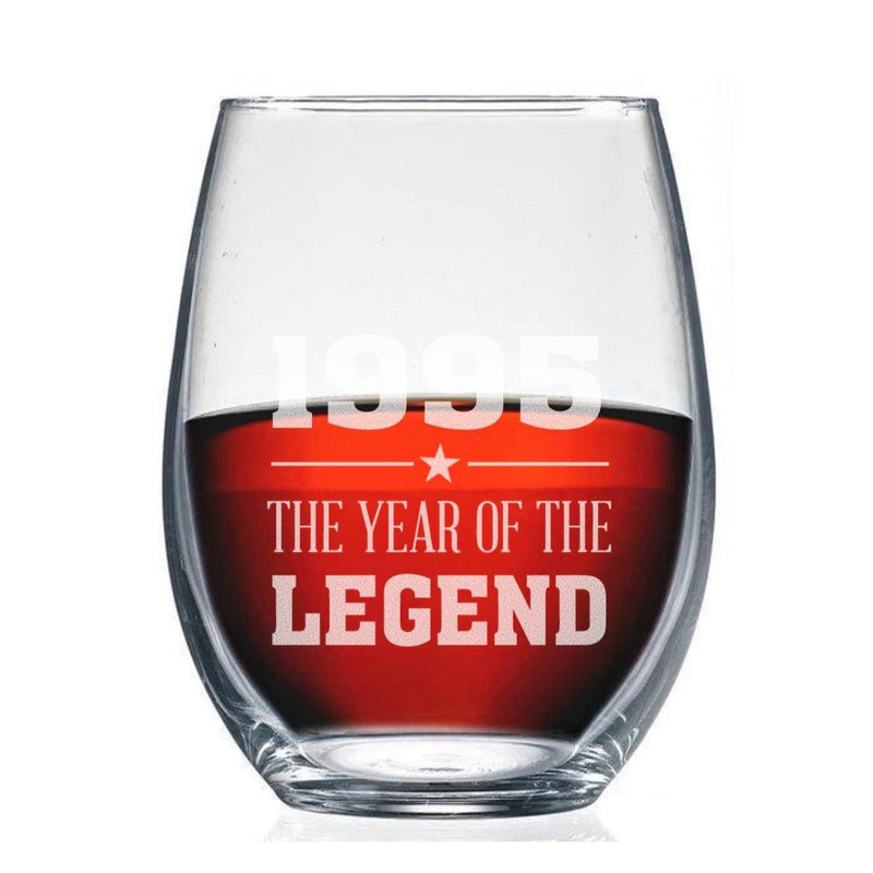 Personalized Year Of The Legend Birthday Stemless Wine Glass -