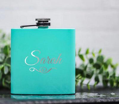 Personalized Teal Powder-Coated Flasks -  - Completeful