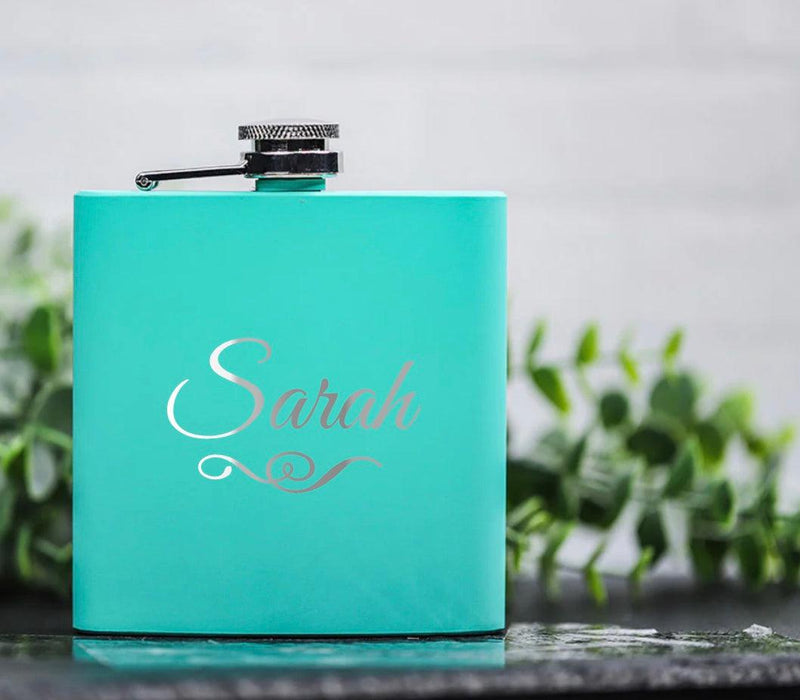 Personalized Teal Powder-Coated Flasks -  - Completeful