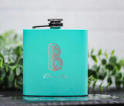 Personalized Teal Powder-Coated Flasks -  - Completeful