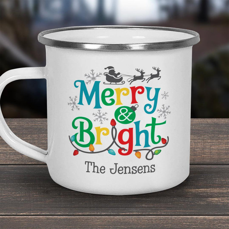 Personalized Merry and Bright Stainless Steel Camp Mug -