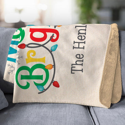 Personalized Merry and Bright Sherpa Blanket -