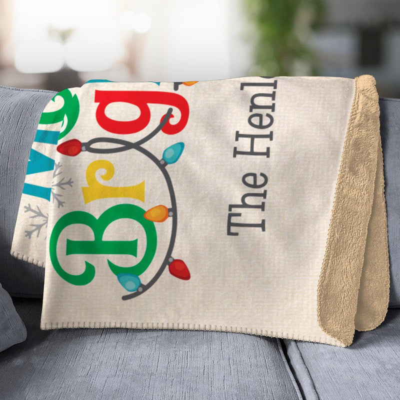 Personalized Merry and Bright Sherpa Blanket -