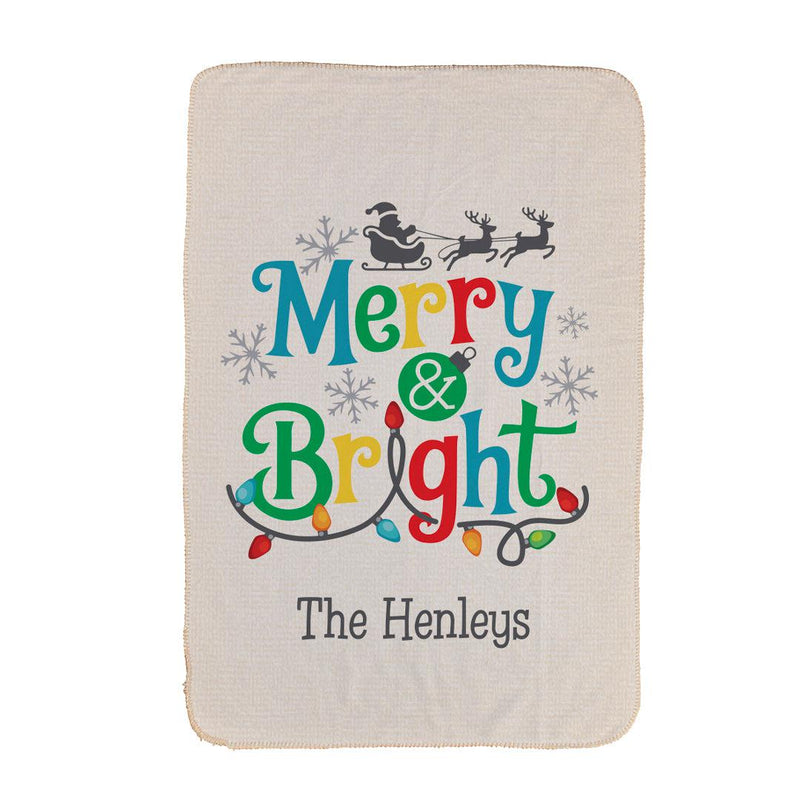 Personalized Merry and Bright Sherpa Blanket -