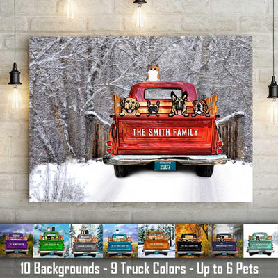 Personalized Vintage Truck with Pet Dogs & Cats Wall Decor Canvas -