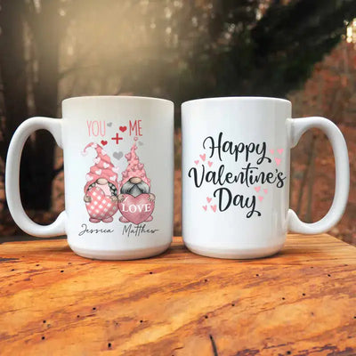 Personalized You + Me Gnomes Valentines Day Coffee Mug -