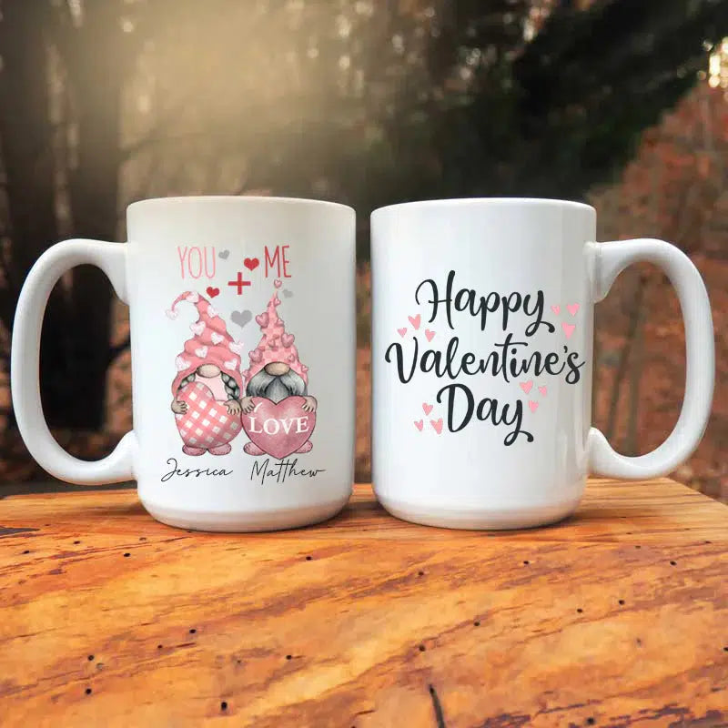 Personalized You + Me Gnomes Valentines Day Coffee Mug -