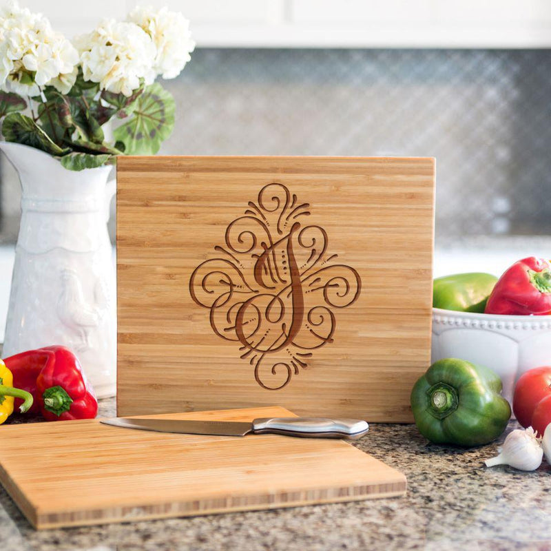 Flourish Monogram Bamboo Cutting Board 11x13 -  - Qualtry
