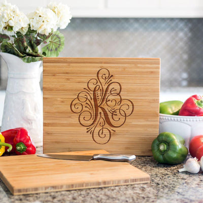 Flourish Monogram Bamboo Cutting Board 11x13 -  - Qualtry