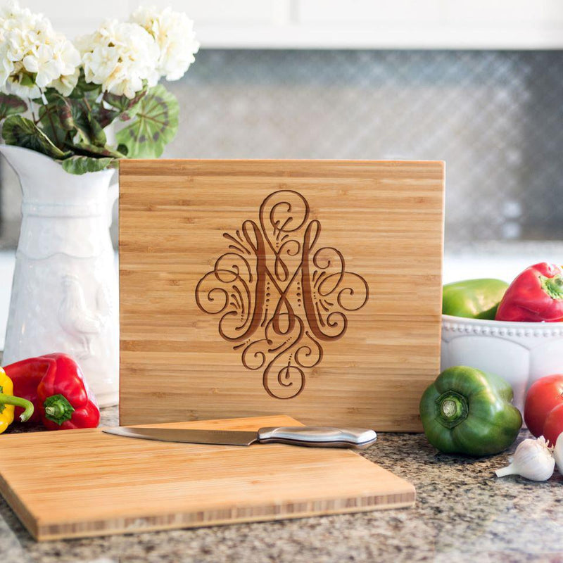Flourish Monogram Bamboo Cutting Board 11x13 -  - Qualtry
