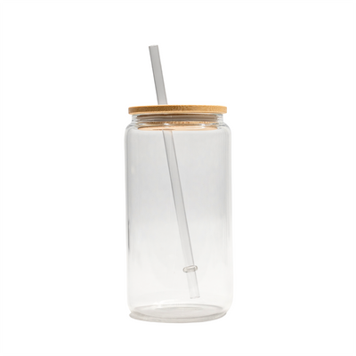 Personalized 16 oz. Glass Can with Bamboo Top and Straw -  - Completeful