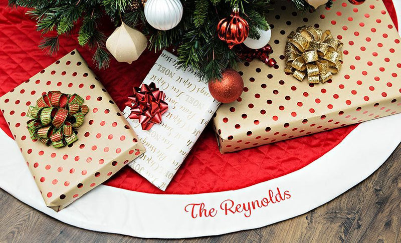 Personalized Red Velvet Quilted Christmas Tree Skirt -  - Qualtry