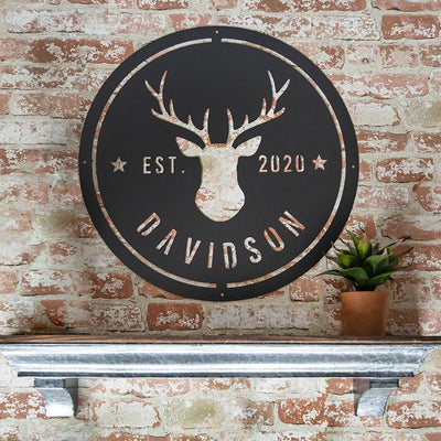Personalized Family Name Metal Sign with Antlers – Davidson Design -  - JDS