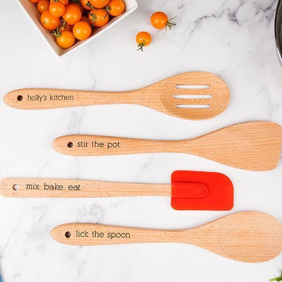 Personalized Four-Piece Beechwood Utensil Set -  - Qualtry