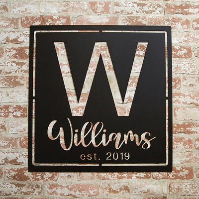 Personalized Family Name Metal Sign with Initial – Williams Design -