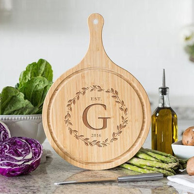 Personalized Large Handled Round Cutting Board with Juice Grooves - Modern Collection -  - Qualtry