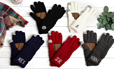Personalized Monogrammed Knit Gloves - Grey - Qualtry
