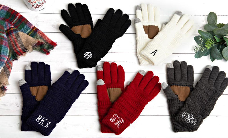 Personalized Monogrammed Knit Gloves - Grey - Qualtry