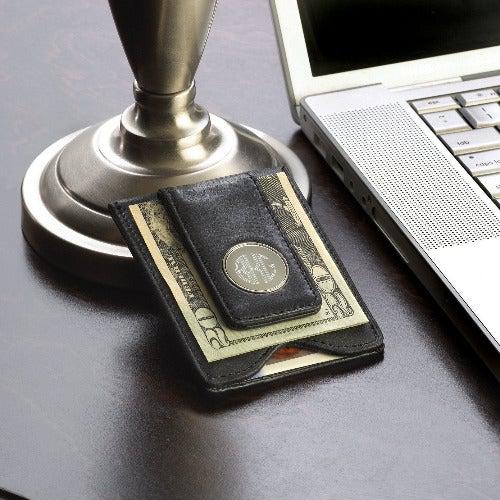 Monogrammed Black Leather Wallet and Money Clip -  - JDS