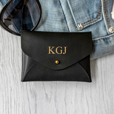 Monogrammed Women's Vegan Leather Small Wallets - Black / Gold - JDS