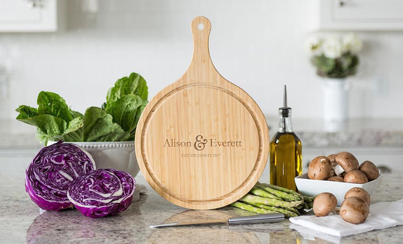 Personalized Large Handled Round Cutting Board with Juice Grooves - Modern Collection -  - Qualtry