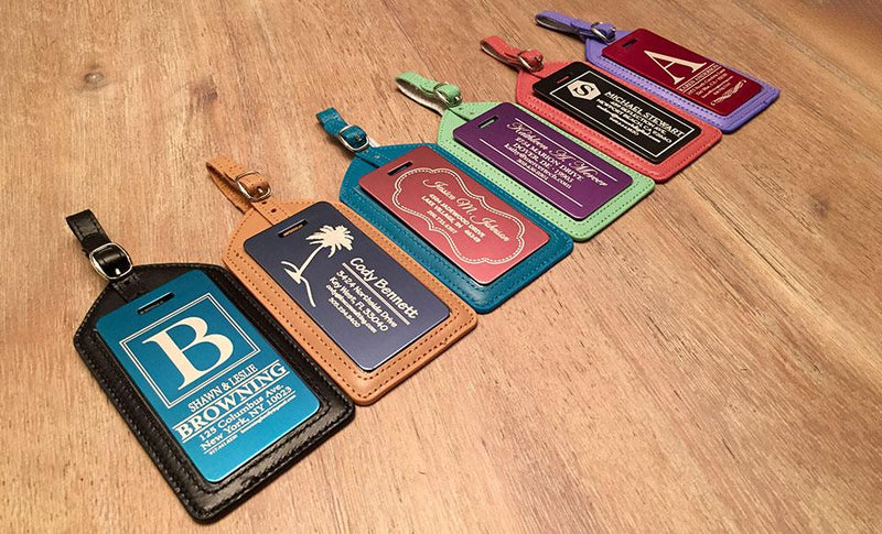 Personalized Aluminum Luggage Tags with Optional Leather Casing -