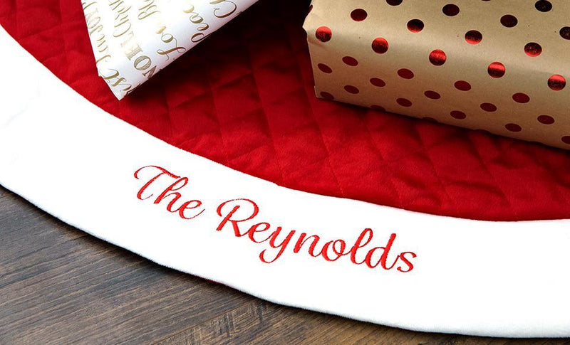 Personalized Red Velvet Quilted Christmas Tree Skirt -  - Qualtry