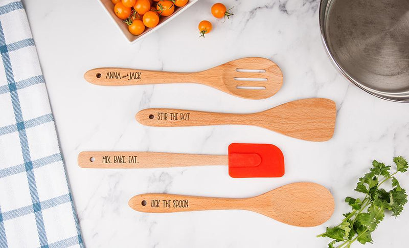Personalized Four-Piece Beechwood Utensil Set -  - Qualtry