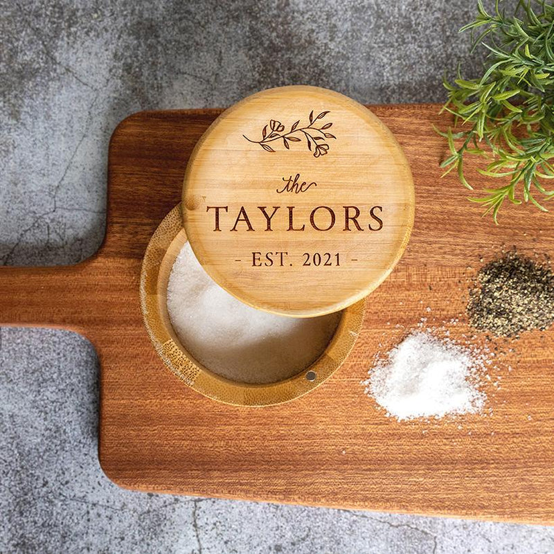 Personalized Bamboo Salt Box with Magnetic Swivel Lid -  - JDS