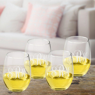 Monogrammed Stemless Wine Glasses Set of 4 -  - JDS