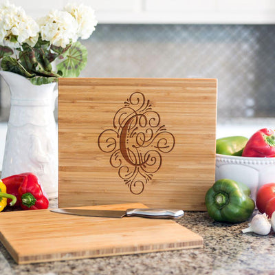 Flourish Monogram Bamboo Cutting Board 11x13 -  - Qualtry