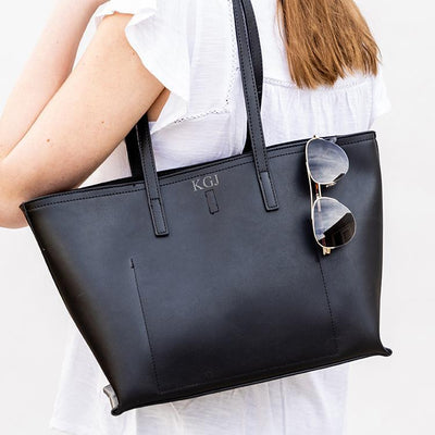 Monogrammed Women's Vegan Leather Handbag - Classic Black - JDS
