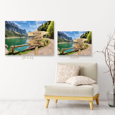 Personalized Mountain Lake Canvas Print with Family Names -  - JDS