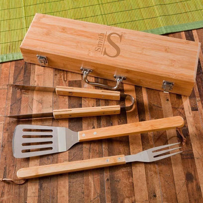 Personalized Grill Set - BBQ Set - Bamboo Case -  - Completeful