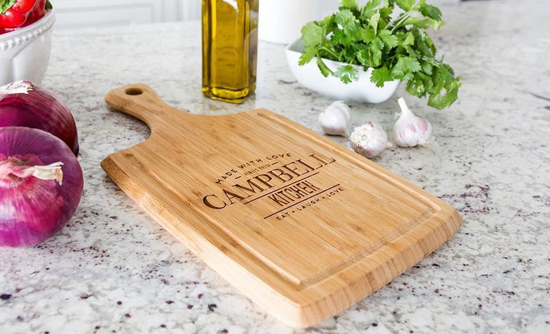 Personalized Large Handled Cutting board with Juice Grooves - Modern Collection -  - Qualtry