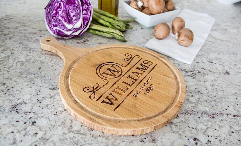 Personalized Large Handled Round Cutting Board with Juice Grooves - Modern Collection -  - Qualtry