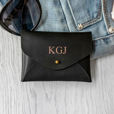 Monogrammed Women's Vegan Leather Small Wallets - Black / Rose Gold - JDS