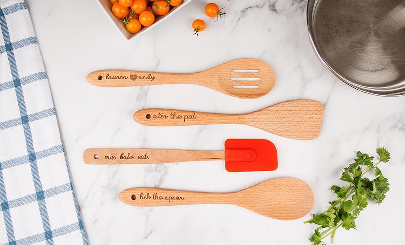 Personalized Four-Piece Beechwood Utensil Set -  - Qualtry