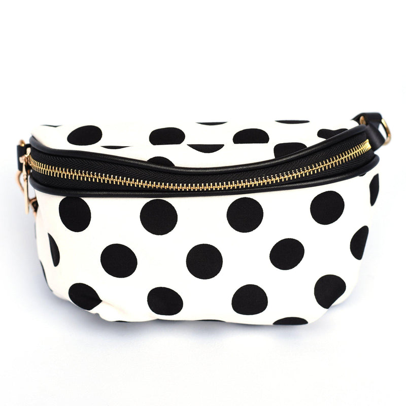 Personalized Polka Dot Fanny Packs - White with Black Polka Dots - JDS