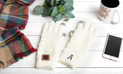 Personalized Monogrammed Knit Gloves - White - Qualtry