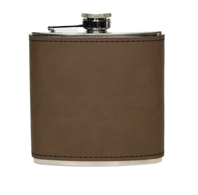 Personalized Silver Leather Wrapped Flasks - Dark Brown - Completeful